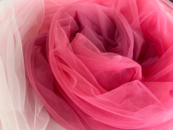Dip dye tulle fabric, hot pink tulle fabric with Ombré color for dress, cotustome
