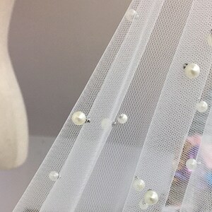 pearl bead tulle fabric, heavy bead mesh lace fabric, bridal tulle lace fabric with pearls image 6