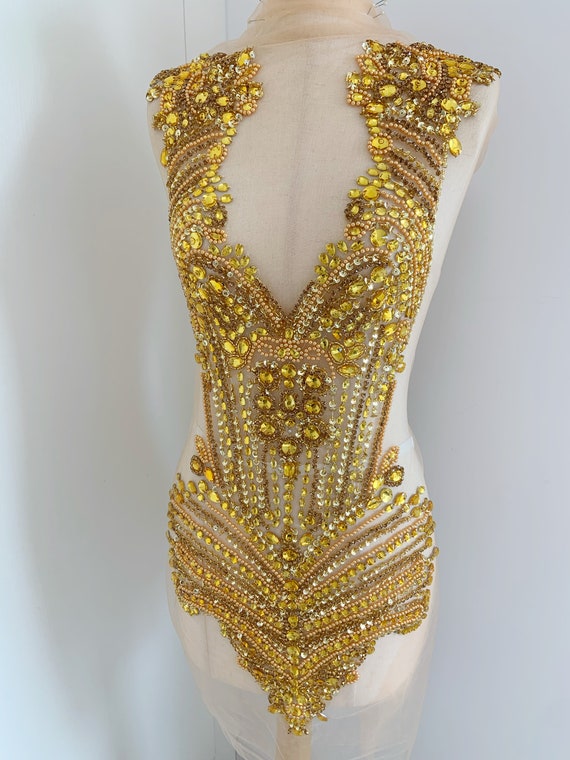 Gold crystal Rhinestone applique for dress , dress alteration supplies