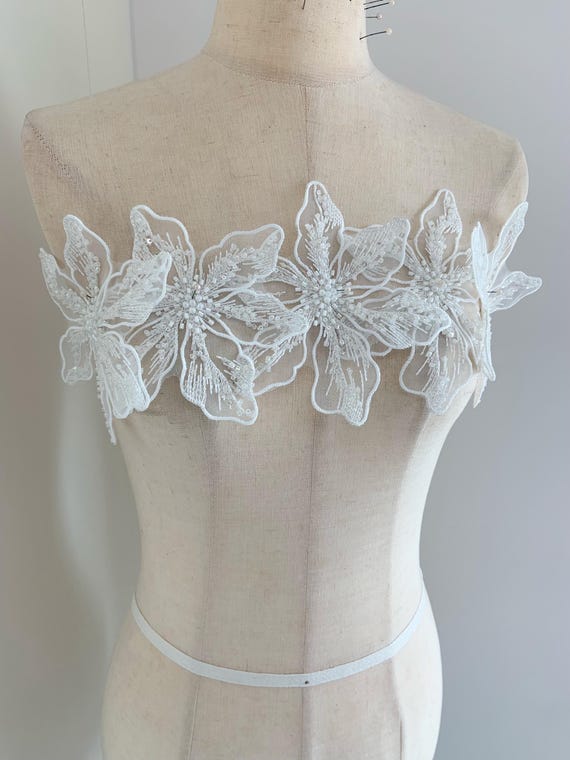 white bead organza flowers patch for dress garments dance costume