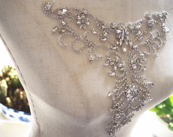 Rhinestone Bridal Neckline Applique, Handmade Crystal Collar