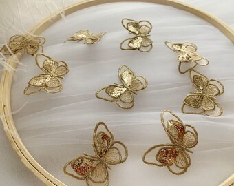 10pcs gold butterfly lace applique, metallic gold butterfly bodice patch