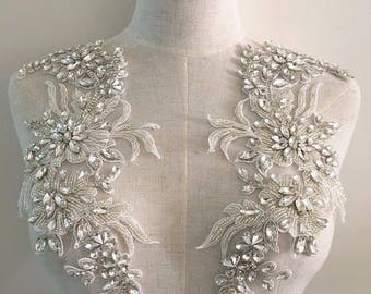 Applique de perles de strass, lourde applique de strass faite à la main pour ceinture de mariée, coiffe de mariée