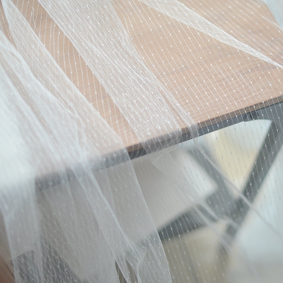 off white tulle Lace fabric with polka dots and strips, Embroidered tulle mesh lace fabric with checks