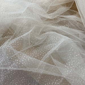 Off white tulle fabric with glitters for dress, costume, dance costume, sparkling galaxy tulle fabric