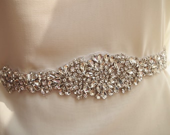 crystal bead applique, rhinestone Applique, bridal sash applique, rhinestone trim, bridal headpiece, bridal belt trim ZP60