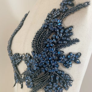 Navy blue Rhinestone applique, sparkle crystal applique, crystal bodice patch, handmade couture supplies, dance costume supplies