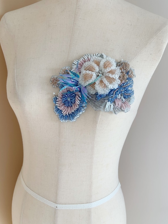 French bead applique colorful bead flowers bodice patch heavy bead applique for couture dance costume handcrafted sequins floral