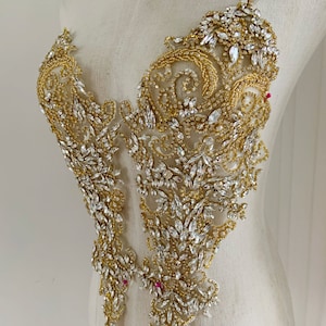 2pcs Gold Rhinestone Bodice Applique, Crystal Crafted Applique, Large ...