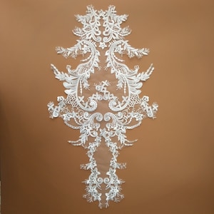 ivory lace Applique,  Bridal lace applique, embroidered tulle lace applique