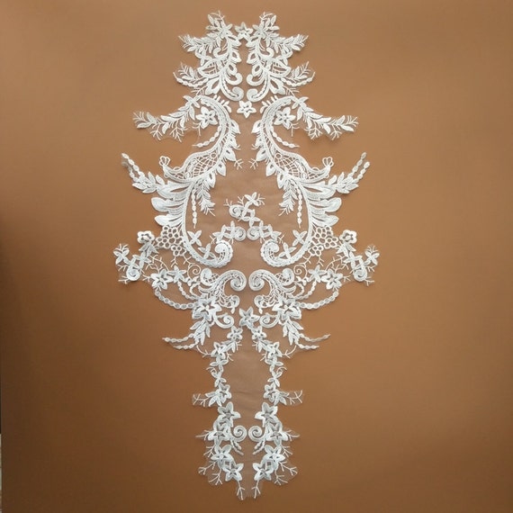 ivory lace Applique,  Bridal lace applique, embroidered tulle lace applique