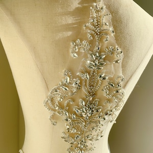 Silver rhinestone appliqué, sparkle crystal applique for corset, couture, dress, dance costume