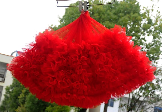 Red Extra Dense ruffled tulle trim for tutu dress, frill trim, pleated mesh trim for cake dress