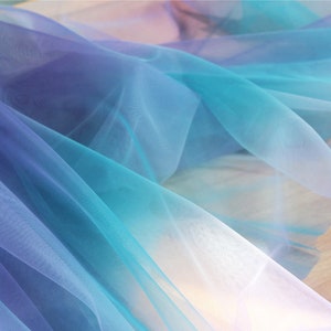 Tie-dyed style tulle fabric with Gradient colors, blue and purple mesh lace fabric, gauze net fabric image 6