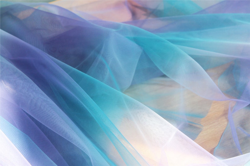 Tie-dyed style tulle fabric with Gradient colors, blue and purple mesh lace fabric, gauze net fabric image 6