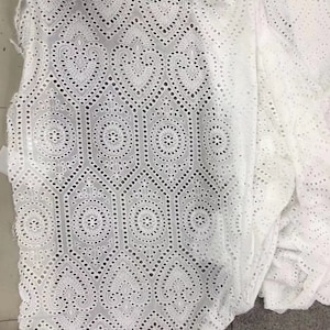 Cotton eyelet lace fabric with retro floral pattern by the yard, cotton voile lace fabric, off white lace fabric