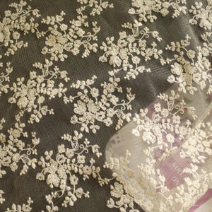 Ivory Lace Fabric, Embroidered tulle Lace fabric with retro florals, Chic bridal lace fabric, mesh lace fabric, tulle lace fabric image 4