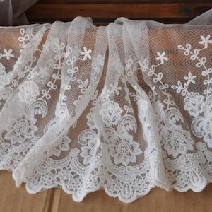 off white lace trim, embroidered lace with retro rose flowers, cotton trim lace, tulle lace trim WSCX015B WSCX015M