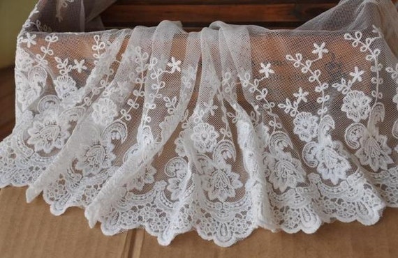 off white lace trim, embroidered lace with retro rose flowers, cotton trim lace, tulle lace trim WSCX015B WSCX015M