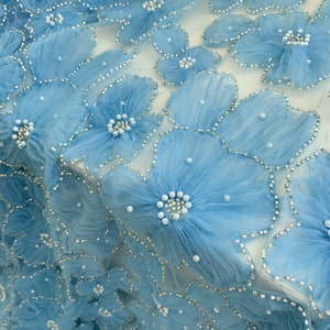 Blue 3d Embroidered Flowers for Couture Bridal Dress French - Etsy