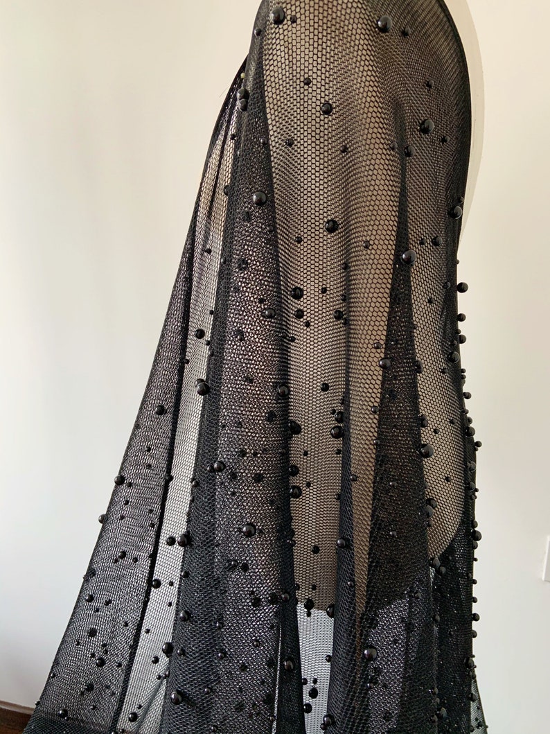 Black Mesh Fabric With Pearls Pearl Bead Net Fabric for - Etsy