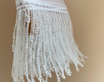Ribete de flecos de cuentas de cristal blanco AB para confección de vestidos, disfraces de baile, decoración de fiestas, flecos de diamantes de imitación.