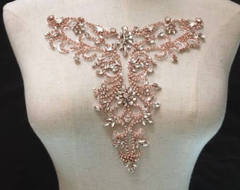 rose gold rhinestone bridal neckline applique for bridal, rhinestone neckline collar for bridal dress, craft supplies, rhinestone neckline