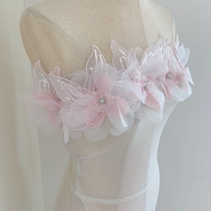 3D-applicatie met roze bloemen voor couture, jurk, modevak, danskostuum, zendspoel, 3D-bloemenpatch