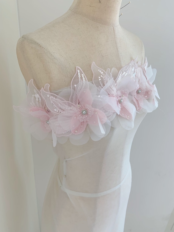 3d pink flowers applique for couture, dress, millinery , dance costume, headpiece, 3d flower patch