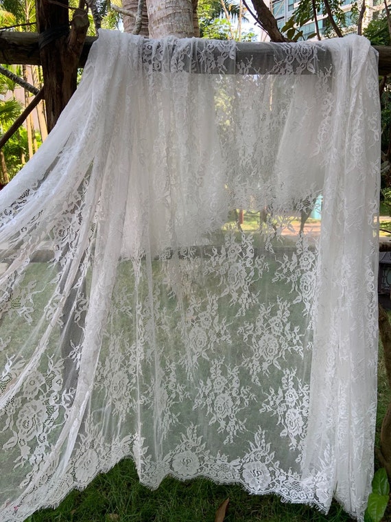 3 Yards chantilly lace fabric with fringe selvedge