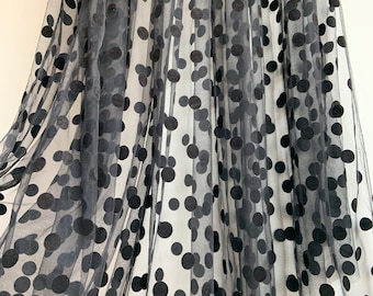 black tulle Lace fabric with big polka dots, tulle mesh fabric with velvet dot, new arrival, hot selling