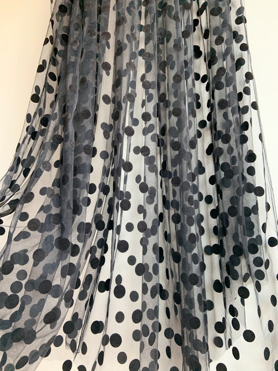 black tulle Lace fabric with big polka dots, tulle mesh fabric with velvet dot, new arrival, hot selling
