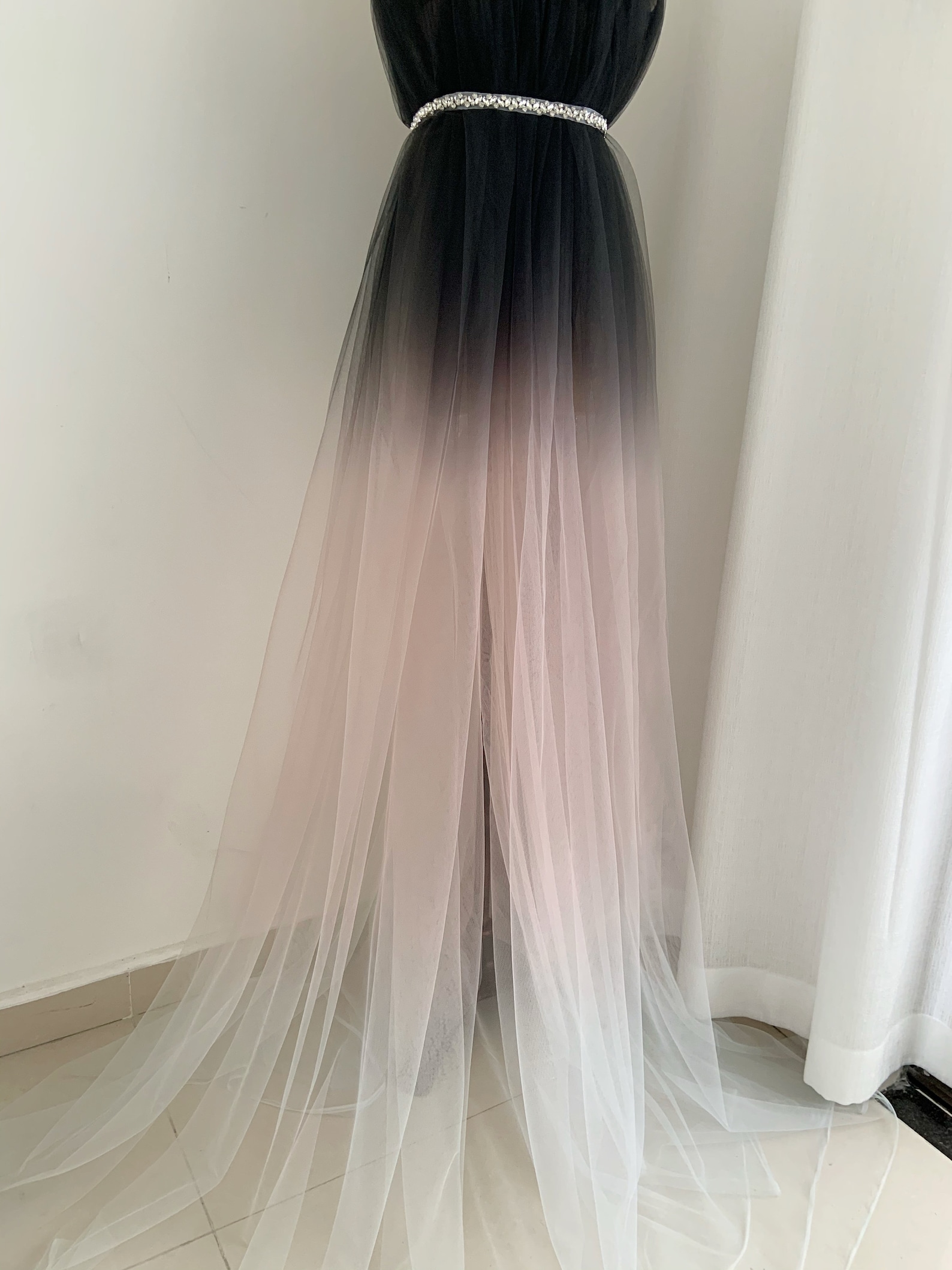 Dip Dye Tulle Fabric Black Blush Tulle Fabric With Ombré Etsy UK