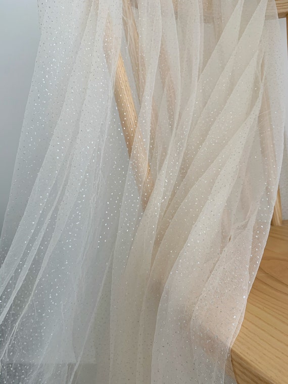 Ivory beige tulle fabric with glitters shimmer for dress, costume, dance costume, sparkling galaxy tulle fabric