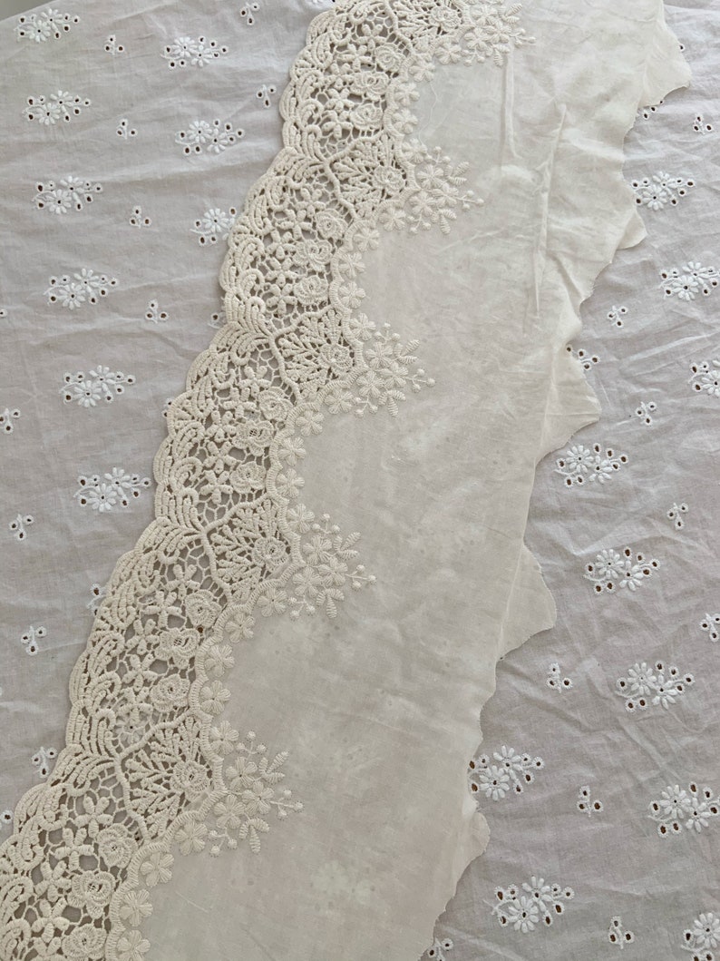 natural Cotton Lace trim, embroidered eyelet lace trim, cotton lace trim with hollowed out floral, cotton eyelet lace trim image 8