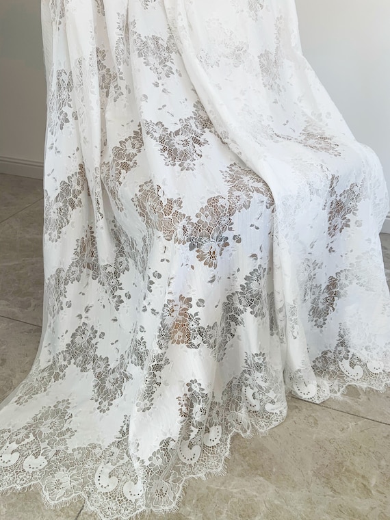 New Chantilly lace fabric with chevron and florals