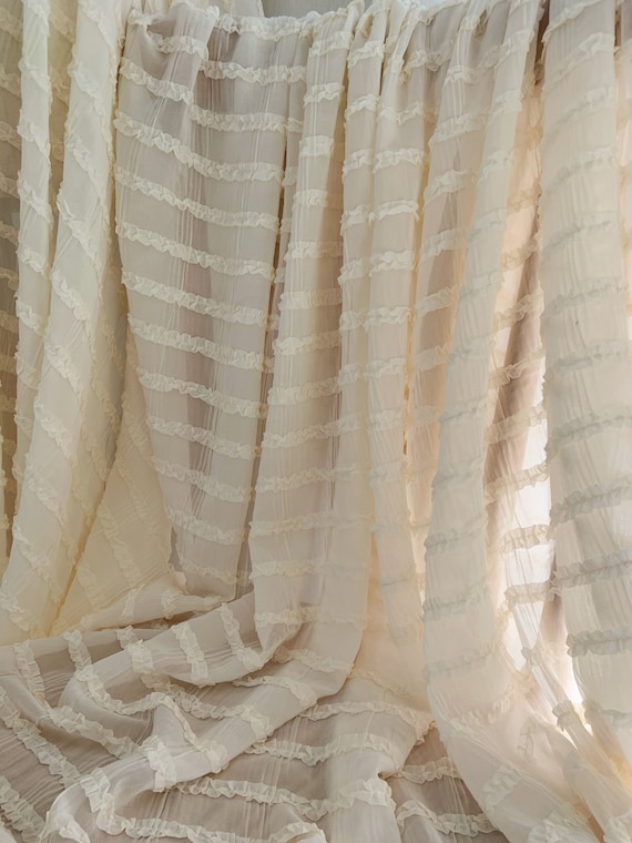 Ivory beige creased chiffon fabric with frills, chiffon fabric with frills for dress skirt costume