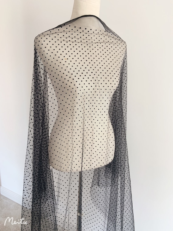 Black velvet Polka dots tulle fabric, flocking dots tulle fabric, dotted tulle fabric