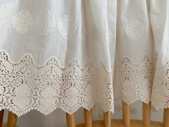 Ecru cotton eyelet lace fabric with retro floralsby the yard, cotton eyelet lace fabric, cotton embroidered lace fabric
