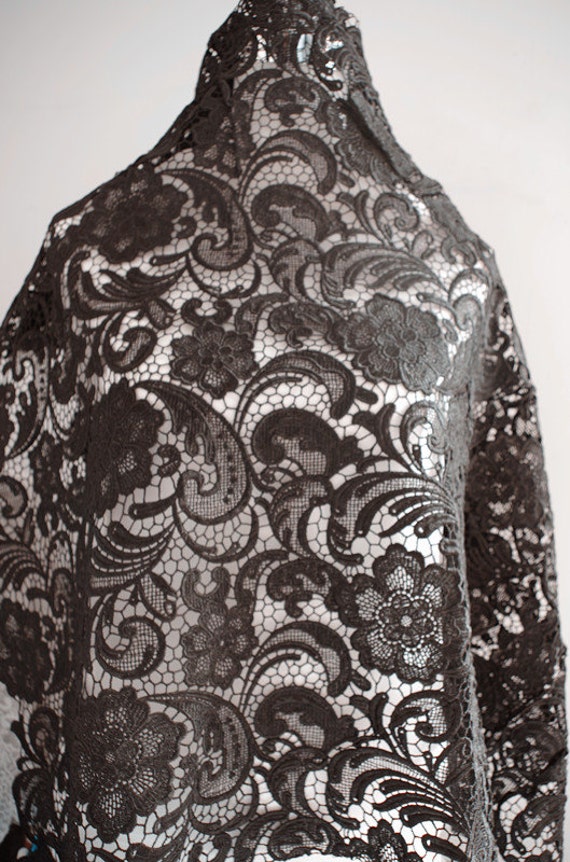 black lace fabric, crocheted lace fabric, blace venice lace fabric