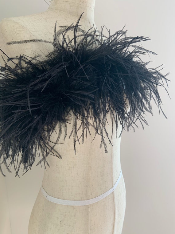 2 Yards Black Ostrich Feather Boa for Couture , Ostrich Feather Boa Trim  for Costume, Dress Up, Halloween, Dancing, Stage Performance 
