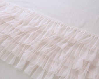 blush pink ruffled tulle trim, pink pleated mesh trim, tutu dress fabric, ruffle mesh, doll dress fabric, wedding decors, craft supply