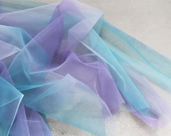 Tie-dyed style tulle fabric with Gradient colors, blue and purple mesh lace fabric, gauze net fabric