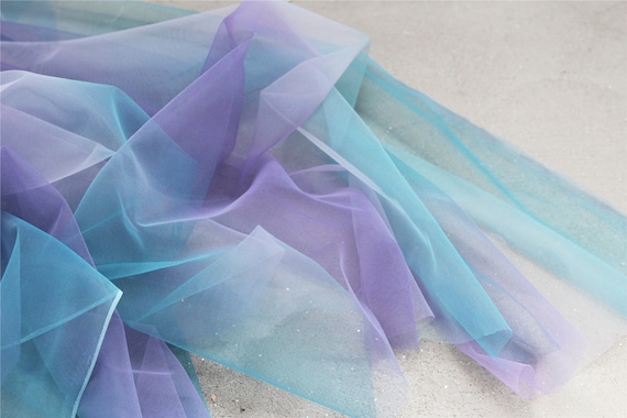 Tie-dyed style tulle fabric with Gradient colors, blue and purple mesh lace fabric, gauze net fabric