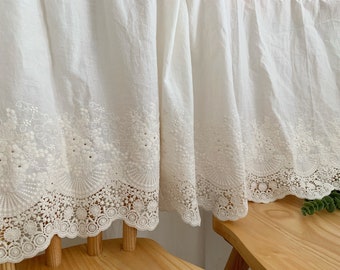 Ecru cotton eyelet lace fabric with florals scallops by the yard, cotton eyelet lace fabric, cotton embroidered lace fabric