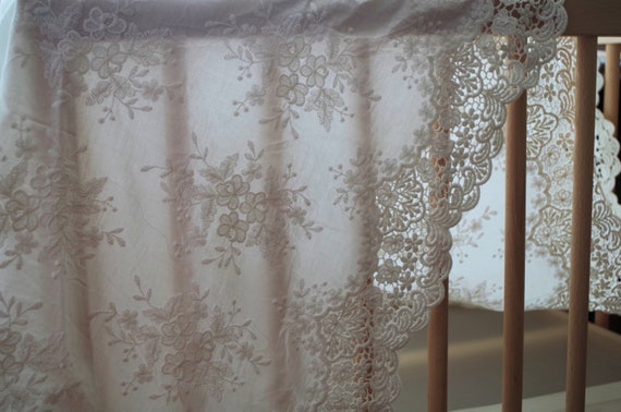 cotton eyelet lace fabric with floral embroidery by the yard, off white cotton embroidered fabric