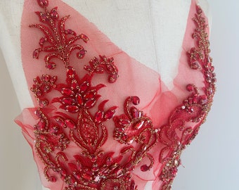 Red rhinestone appliqué, sparkle crystal applique for corset, couture, dress, dance costume