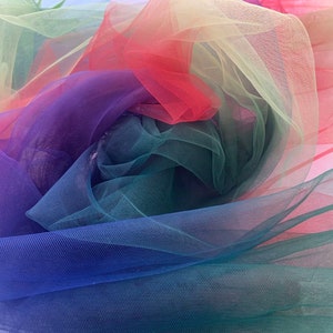 sunset look rainbow tulle fabric with Gradient colors, tie dyed style tulle mesh lace fabric, tulle lace fabric, net tulle lace fabric