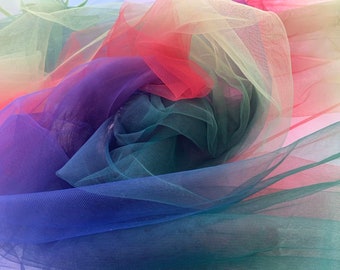 sunset look rainbow tulle fabric with Gradient colors, tie dyed style tulle mesh lace fabric, tulle lace fabric, net tulle lace fabric