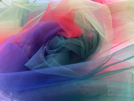 sunset look rainbow tulle fabric with Gradient colors, tie dyed style tulle mesh lace fabric, tulle lace fabric, net tulle lace fabric